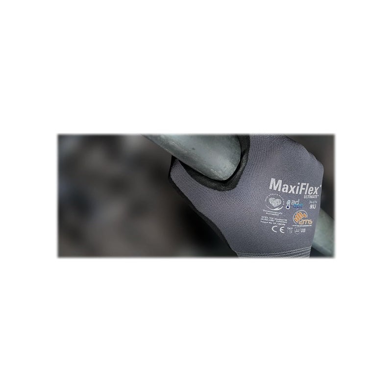 MaxiFlex Ultimate ATG 34-874 - MEDIUM 34-874/Seamless Knit Nylon/Lycra Glove with Nitrile Coated icro-Foam Grip on Palm and Fingers, Gray/Black (Pack of 12) - Image 3